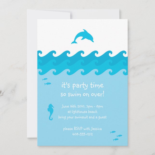 Dolphin and Ocean Waves Invitation Card (Front)
