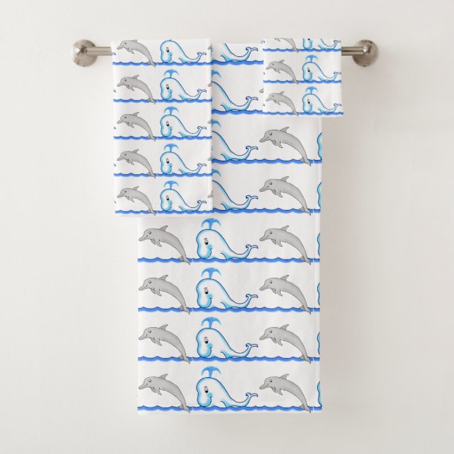 Dolphin and Whale Bathroom Towel Set (Insitu)