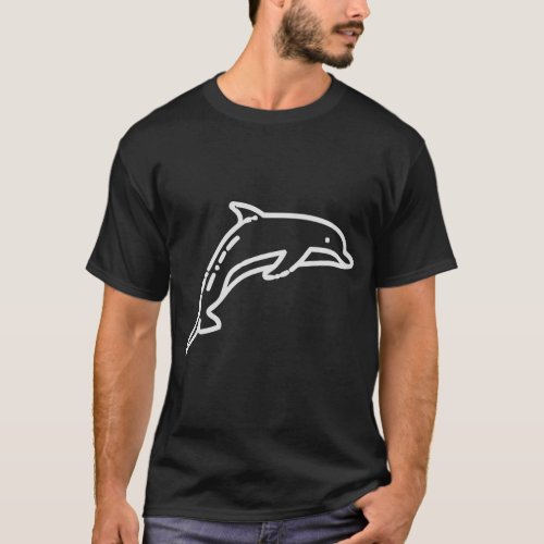 Dolphin Animal Badge Patch Line Art Outline Gift T_Shirt