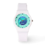 Dolphin; Aqua Green Chevron Watch at Zazzle