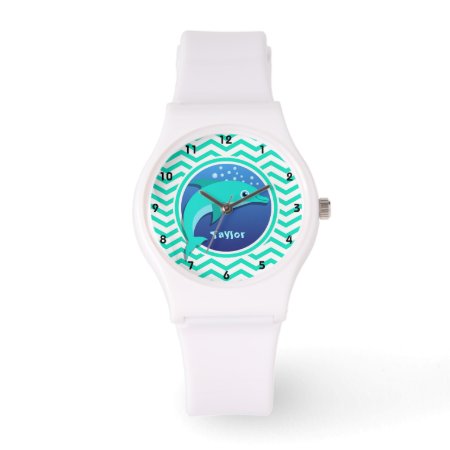 Dolphin; Aqua Green Chevron Watch