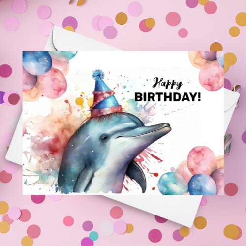 Dolphin Aquarium Sea Life Cute Happy Birthday Card