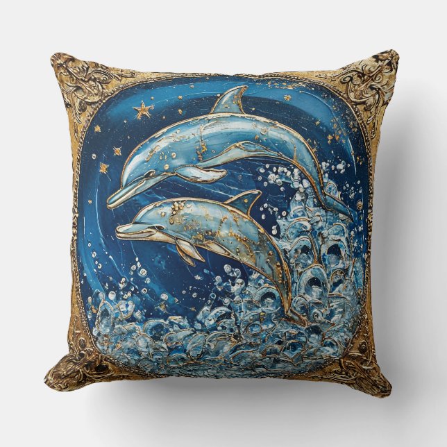 Dolphin Art Throw Pillow (Front)