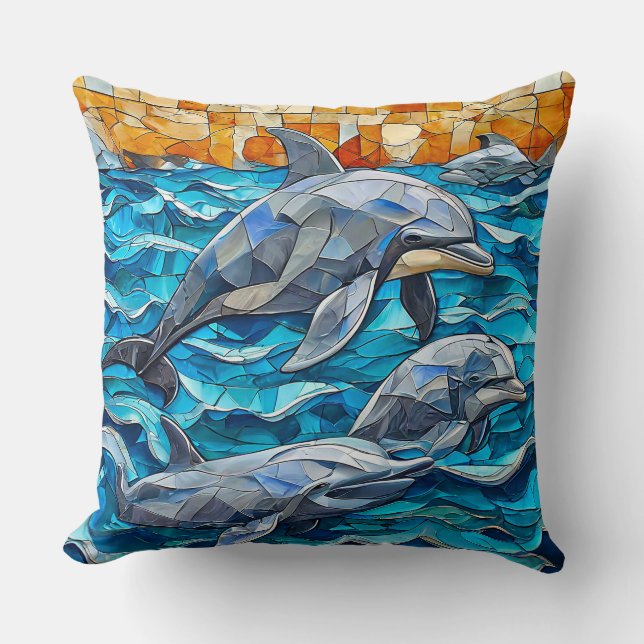 Dolphin Art Throw Pillow (Front)
