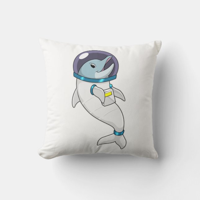 Dolphin as Astronaut in Costume Throw Pillow (Front)