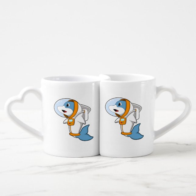 Dolphin as Astronaut with Costume Coffee Mug Set (Front Nesting)