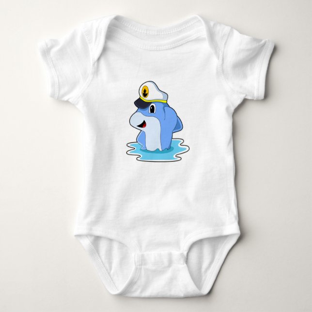 Dolphin as Captain with Hat Baby Bodysuit (Front)