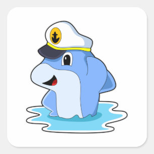 Dolphin as Captain with Hat Square Sticker