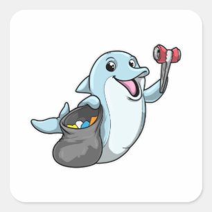 Dolphin as Cleaner with Trash bag Square Sticker