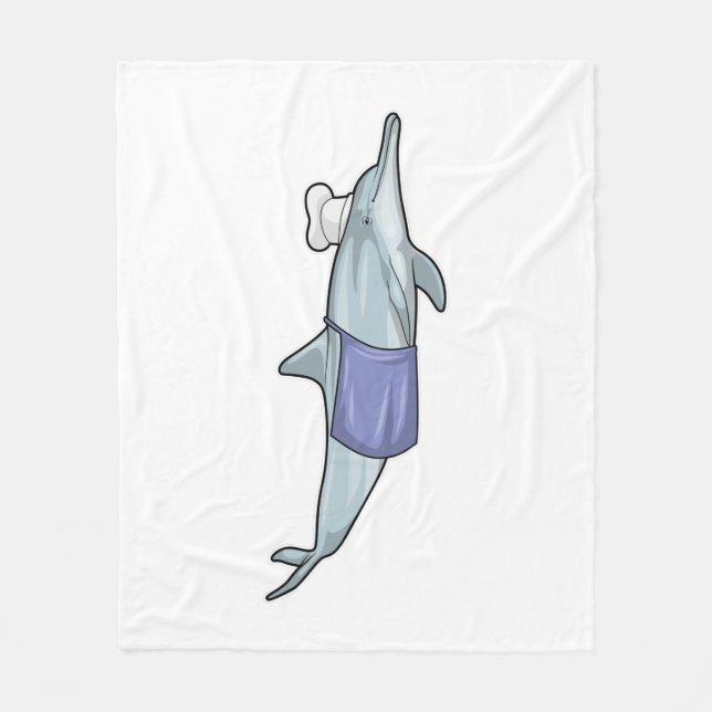 Dolphin as Cook with Chef hat Fleece Blanket (Front)