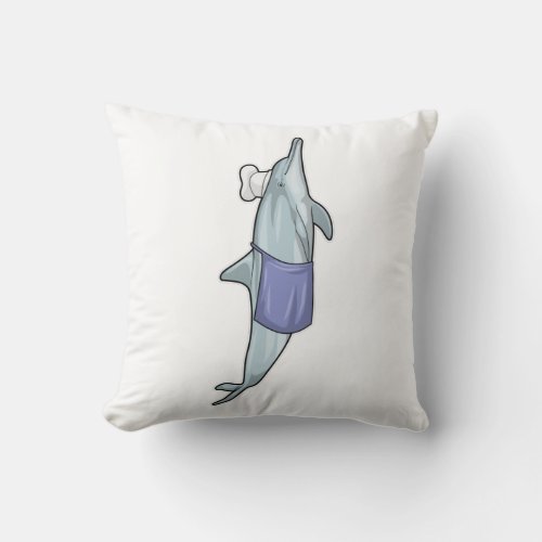 Dolphin as Cook with Chef hat Throw Pillow