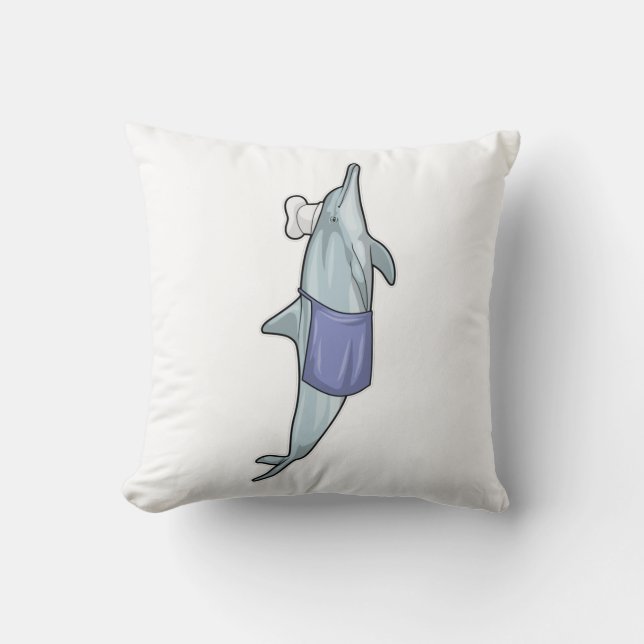 Dolphin as Cook with Chef hat Throw Pillow (Front)