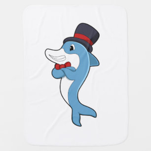 Dolphin as Gentleman with Hat Baby Blanket