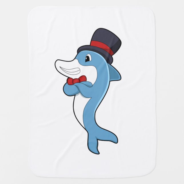 Dolphin as Gentleman with Hat Baby Blanket (Front)