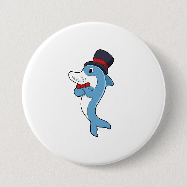 Dolphin as Gentleman with Hat Button (Front)
