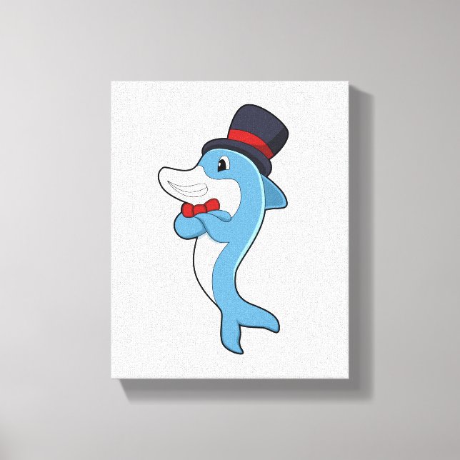 Dolphin as Gentleman with Hat Canvas Print (Front)