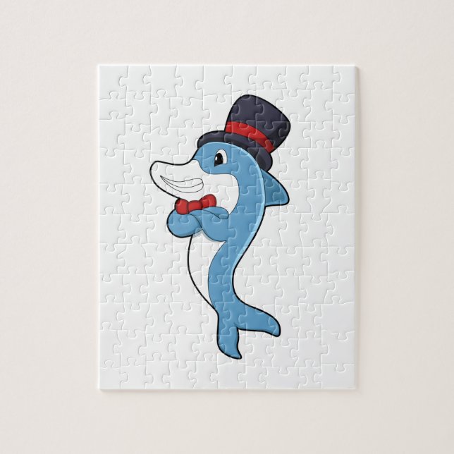 Dolphin as Gentleman with Hat Jigsaw Puzzle (Vertical)