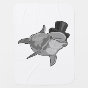 Dolphin as Gentleman with Top hat Baby Blanket