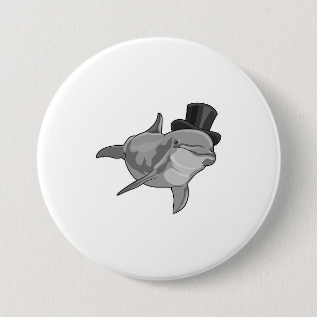 Dolphin as Gentleman with Top hat Button (Front)