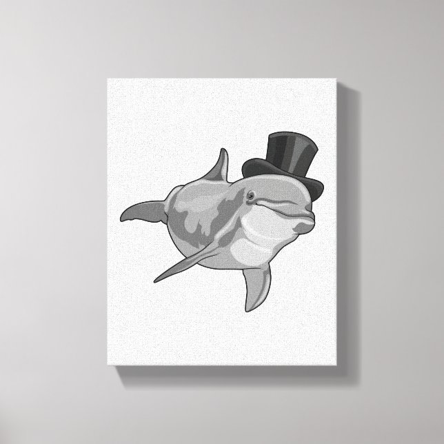 Dolphin as Gentleman with Top hat Canvas Print (Front)