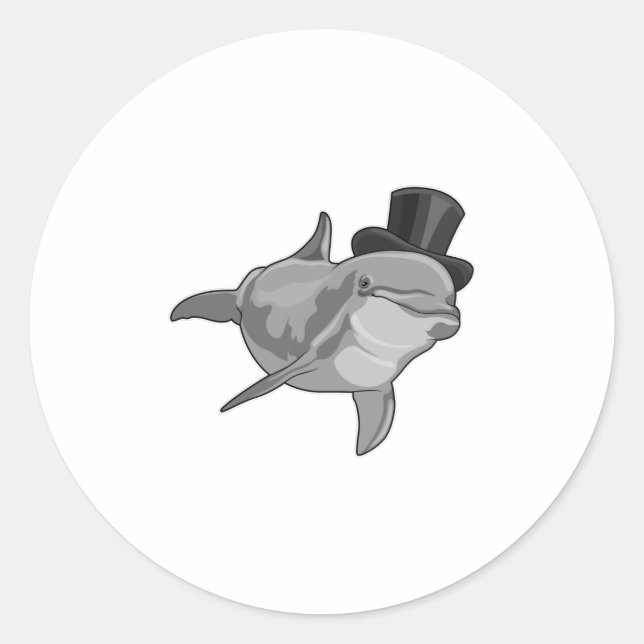 Dolphin as Gentleman with Top hat Classic Round Sticker (Front)