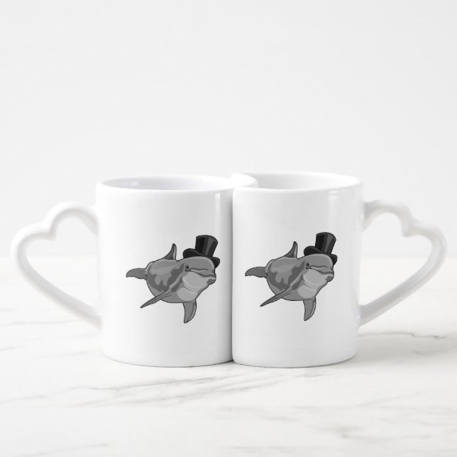 Dolphin as Gentleman with Top hat Coffee Mug Set (Front Nesting)