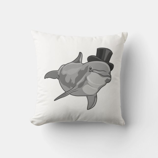 Dolphin as Gentleman with Top hat Throw Pillow (Front)