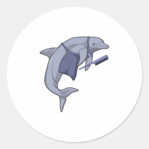 Dolphin as Hairdresser with Comb Classic Round Sticker