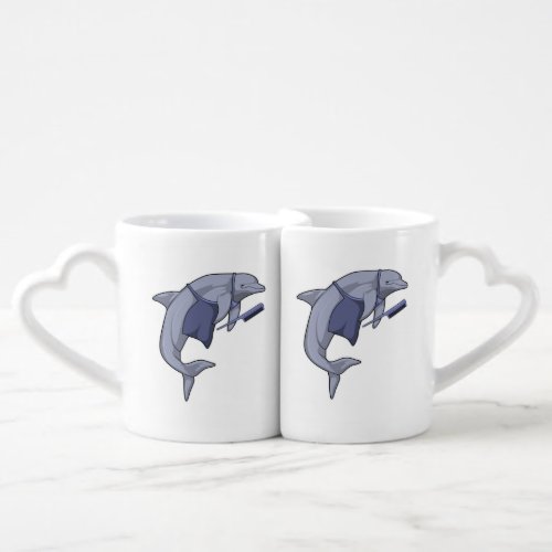 Dolphin as Hairdresser with Comb Coffee Mug Set