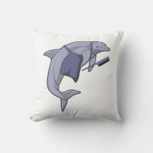 Dolphin as Hairdresser with Comb Throw Pillow