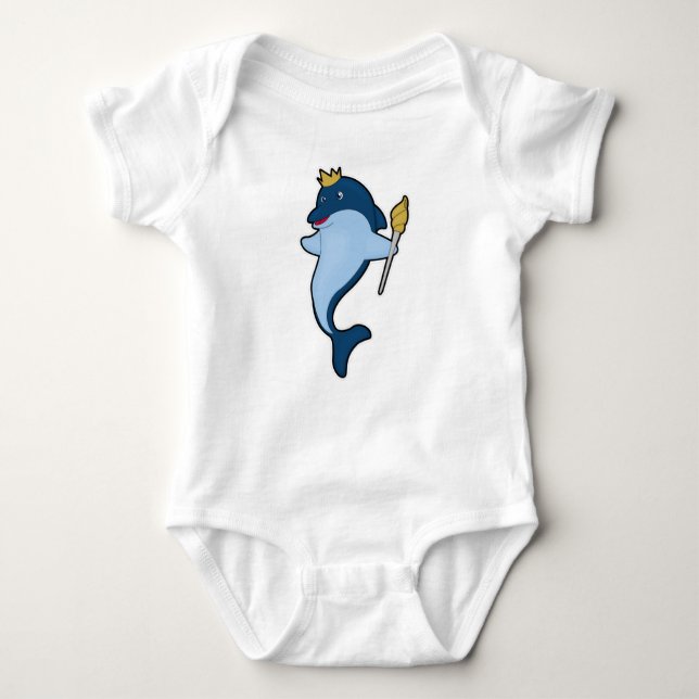 Dolphin as King with Staff & Crown Baby Bodysuit (Front)