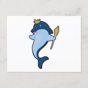 Dolphin as King with Staff & Crown Postcard