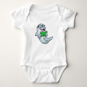 Dolphin as Nerd with Glasses & Book Baby Bodysuit