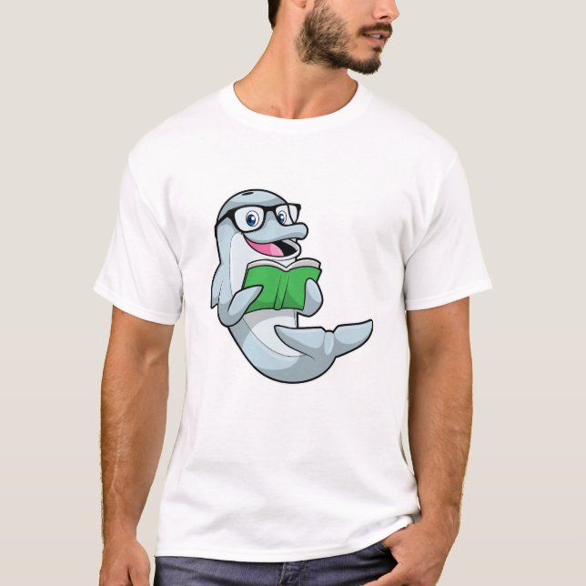 Dolphin as Nerd with Glasses & Book T-Shirt (Front)