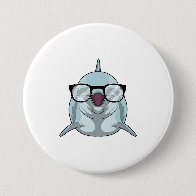 Dolphin as Nerd with Glasses Button (Front)