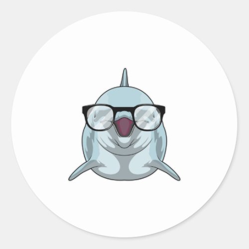 Dolphin as Nerd with Glasses Classic Round Sticker