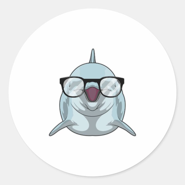Dolphin as Nerd with Glasses Classic Round Sticker (Front)