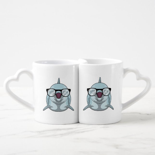Dolphin as Nerd with Glasses Coffee Mug Set (Front Nesting)