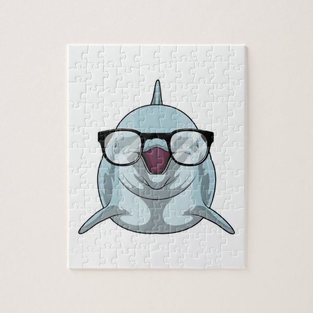 Dolphin as Nerd with Glasses Jigsaw Puzzle (Vertical)