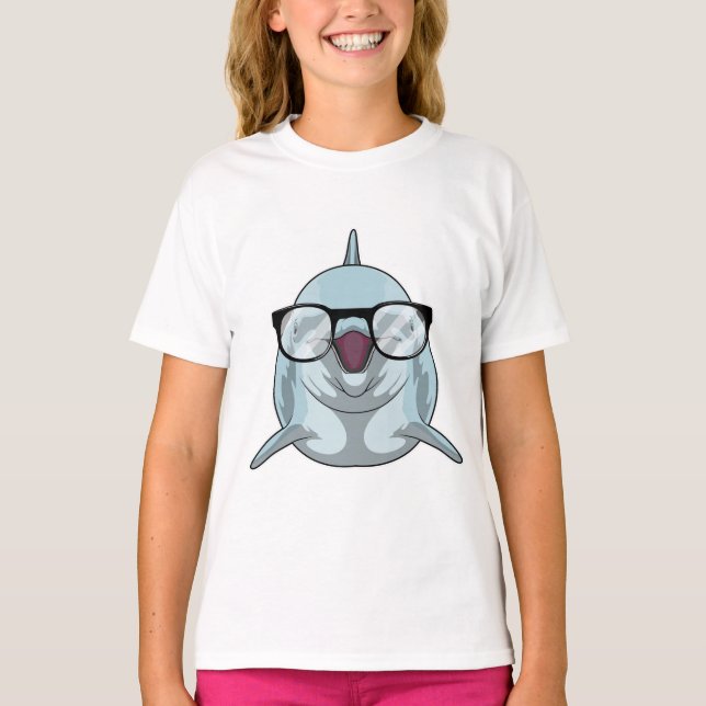 Dolphin as Nerd with Glasses T-Shirt (Front)