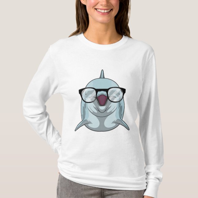 Dolphin as Nerd with Glasses T-Shirt (Front)