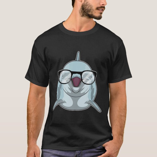 Dolphin as Nerd with Glasses T-Shirt (Front)