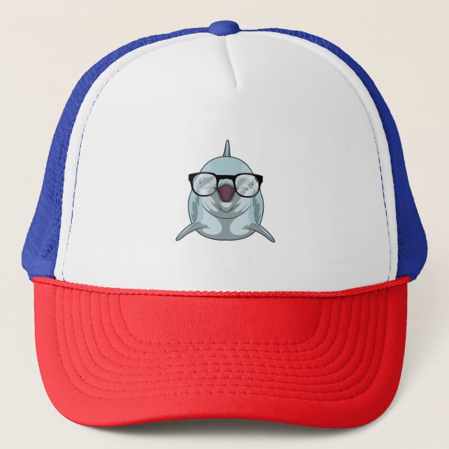 Dolphin as Nerd with Glasses Trucker Hat (Front)