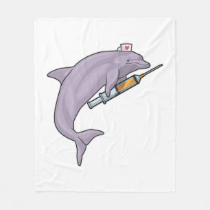 Dolphin as Nurse with Syringe Fleece Blanket