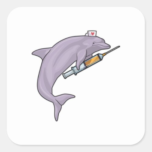 Dolphin as Nurse with Syringe Square Sticker