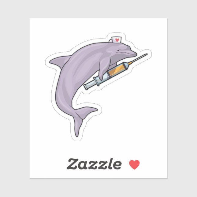 Dolphin as Nurse with Syringe Sticker (Sheet)