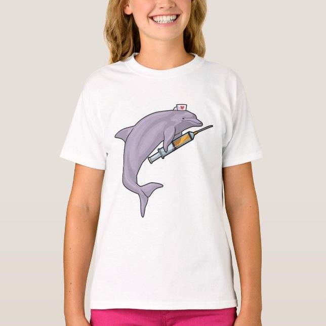 Dolphin as Nurse with Syringe T-Shirt (Front)