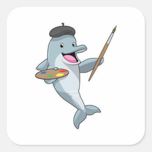 Dolphin as Painter with Paint brush  Color Square Sticker