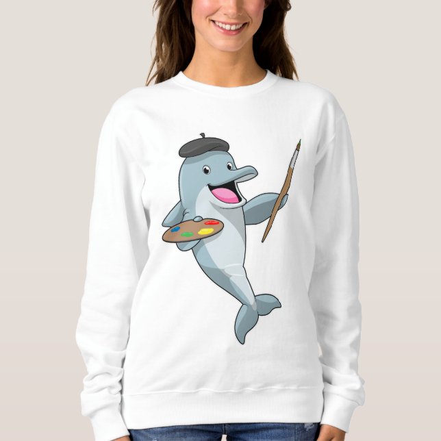 Dolphin as Painter with Paint brush & Color Sweatshirt (Front)