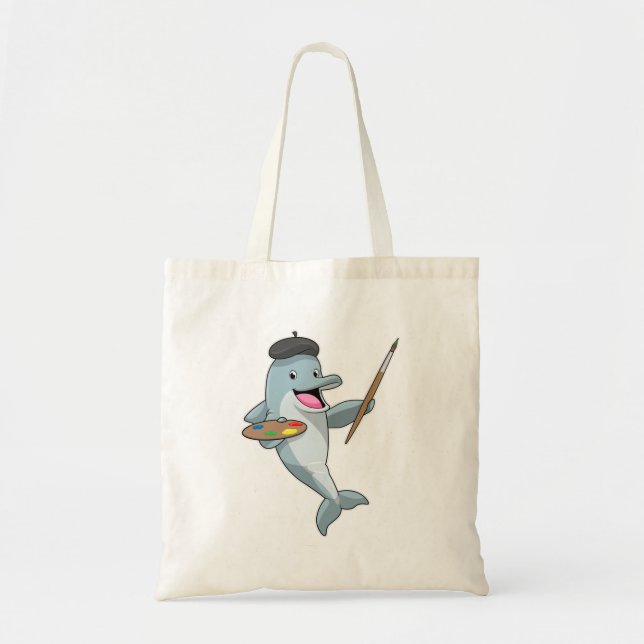 Dolphin as Painter with Paint brush & Color Tote Bag (Front)
